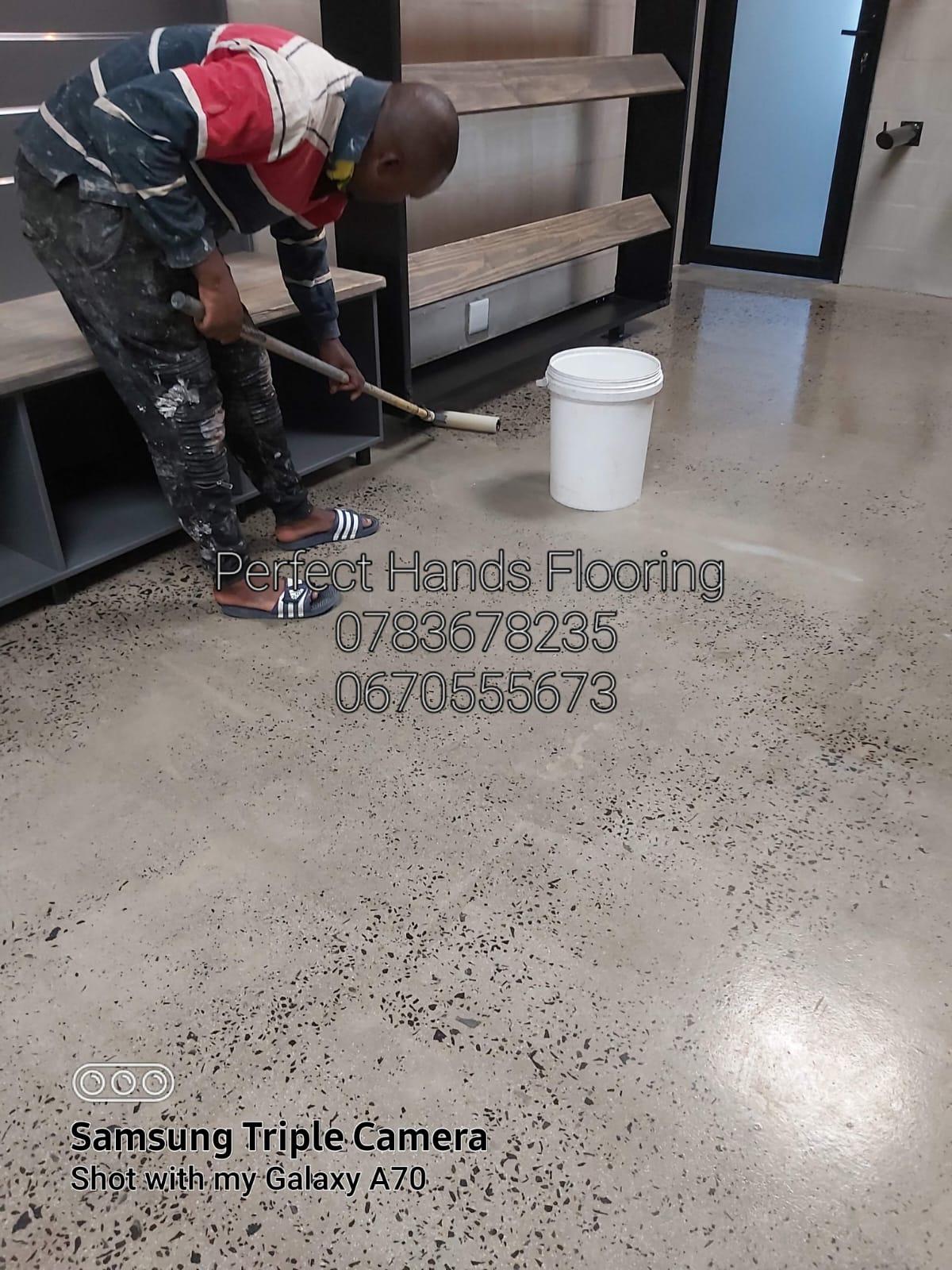 Polished concrete floor with a smooth, reflective finish